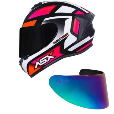 Imagem de Capacete ASX Draken Spirit Preto Rosa e Branco Mais Viseira Camaleão-Masculino