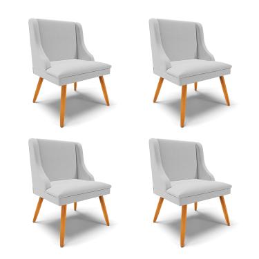 Imagem de Kit 04 Cadeiras de Jantar Liz Linho Cinza A05 Pés Palito Castanho- D'Rossi