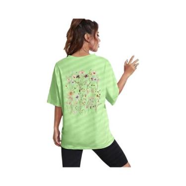 Imagem de Camisetas Femininas De Algodão Macio Com Estampa Floral, Casuais, Resp