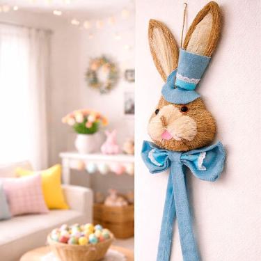 Imagem de Decoração Pendente Cabeça Coelho Azul Enfeite Páscoa De 90cm