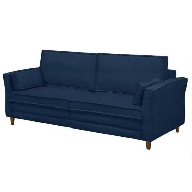 Imagem de Sofá Living 3 Lugares 200cm Pés Madeira Efraim F05 Veludo Azul - Mpozenato