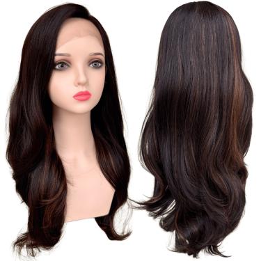 Imagem de Peruca front lace castanho escuro com mechas fibra orgânica