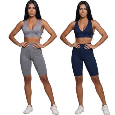 Imagem de KIT 2 Conjunto Top Bojo e Bermuda Ciclista Vekyo Roupa Para Academia Treino Moda Fitness Musculação-Feminino