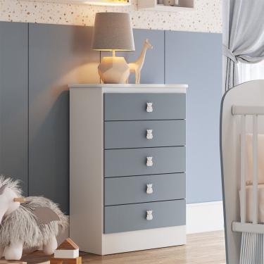 Imagem de Cômoda Ursinho Infantil Com 5 Gavetas Mdp 15mm Percasa Azul