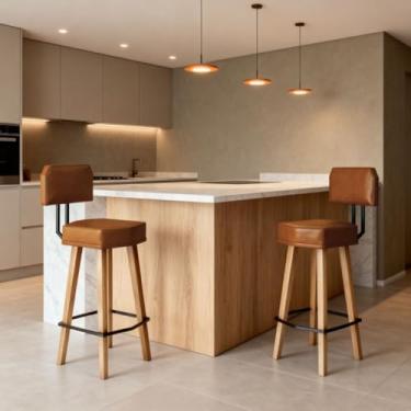 Imagem de Kit 2 Banquetas Alta para Balcão Bancada área Gourmet Cozinha Industrial (80cm do Assento ao chão, Café)