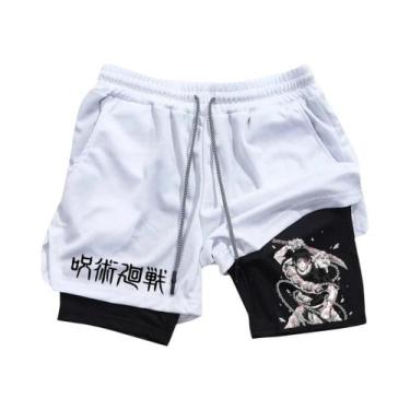 Imagem de Shorts De Corrida Masculinos 2 Em 1 Em Malha Com Estampa De Anime, Cal