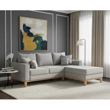 Imagem de Sofá Beny com Chaise Direita, 2,00x1,40m, 3 Lugares, Linho, Base em Ma