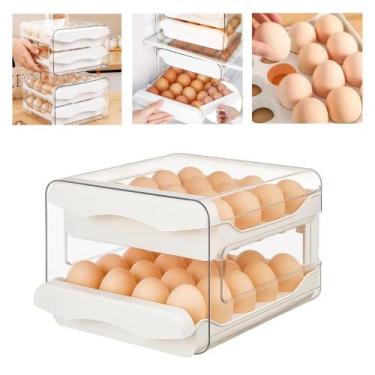 Imagem de Porta Ovos Organizador Geladeira Vertical Acrílico Resistente 2 Gaveta