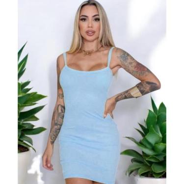 Imagem de Vestido Curto Alcinha Malha Canelada Feminino - NoBrand, Azul claro