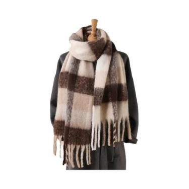 Imagem de Cachecol Feminino De Luxo Em Caxemira Xadrez, Xale Quente De Inverno, 