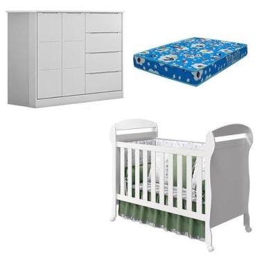 Imagem de Berço Americano Danny e Cômoda Infantil Eloá Branco Acetinado com Colc