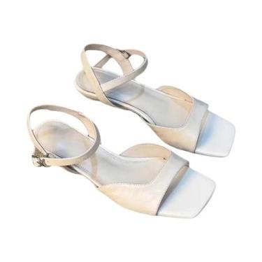 Imagem de Sandálias De Couro Femininas De Salto Baixo Para O Verão, Moda Para Es