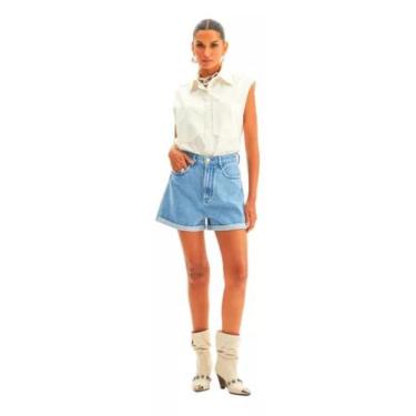 Imagem de Shorts Jeans Claro Mom Super High Detalhes Lança Perfume, 34