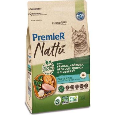 Imagem de Ração Premier Nattu Gatos Castrados Frango/Abóbora 1,5Kg
