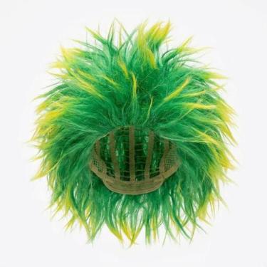 Imagem de Peruca Ondulada Punk Brasil Verde Amarelo Fantasia Festa - Senhor Preç