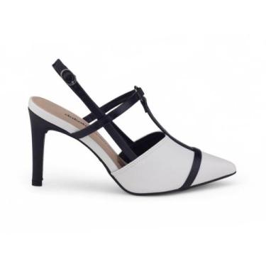 Imagem de Sapato Scarpin Feminino Dakota D0151 Salto Alto, 37, Branco, Preto
