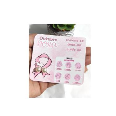 Imagem de 50 Lembrancinhas Tags com brinco e instruções Outubro Rosa - Artesanal