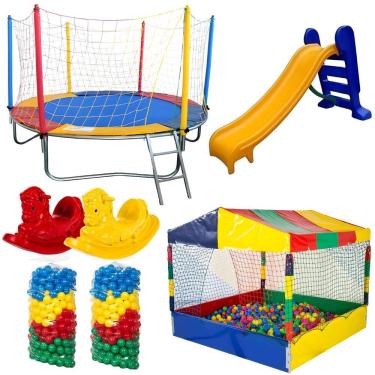 Imagem de Kit Pula 2,30m com Piscina 1,50m 1000 Esferas Escorregador Médio e 2 Gangorras Rotoplay Brinquedos
