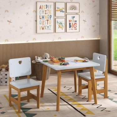 Imagem de Conjunto Infantil Mesa com 2 Cadeiras Sofia Madeira Maçiça e MDF Azul/