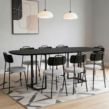 Imagem de Conjunto de Jantar Alina 200CM com Cadeiras Barcelona N01 8 Lugares Tampo em MDF Design Industrial Preto Lyam Decor