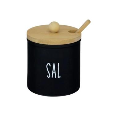 Imagem de Saleiro vidro colher tampa bambu preto doha 300ml hauskraft