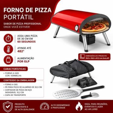 Imagem de Forno De Pizza Portátil Rotativo a Gás - Com pá de Alumínio, Cortador 