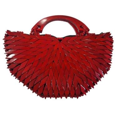 Imagem de Bolsa Madeira Vermelha Meia Lua Mão Corte Reto 29cm x 16 cm - Ideias b