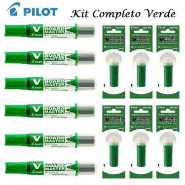 Imagem de Kit Pincel De Quadro Branco e Refil Cor Verde Pilot c/12