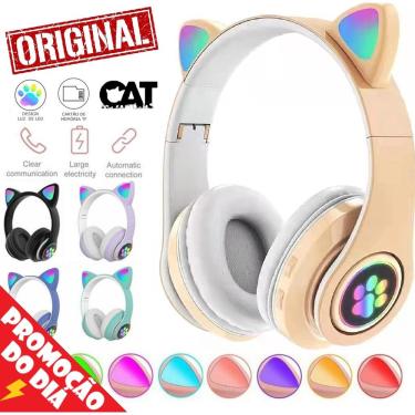 Imagem de Fone de Ouvido Orelhinhas Gatinho Cat Bluetooth Wireless Infantil Sem Fio Headset Headphone Podcats Luz Led Rgb Original