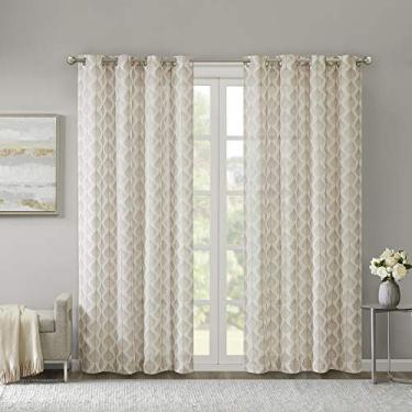 Imagem de Madison Park Cortina transparente bordada com folha da Nadal, painel de voile para quarto, sala de estar e dormitório, 127 cm x 160 cm (L x C), blush