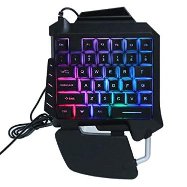 Imagem de PUSOKEI Teclado mecânico para jogos com uma mão, teclado gamer portátil com fio USB de 35 teclas com luz de fundo LED para laptop/PC