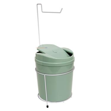Imagem de Suporte Porta Papel Higiênico Com Lixeira 5L Cesto Lixo Tampa Basculante Banheiro Verde Branco - 505 amz