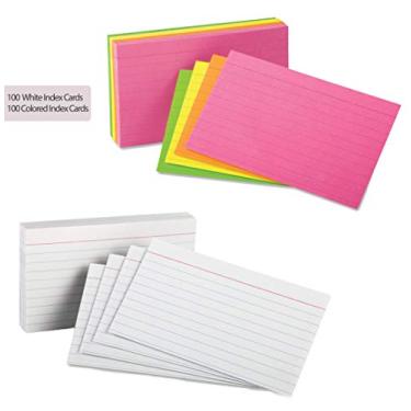Imagem de Cartões de índice – 7,6 x 12,7 cm – Cartão de índice de peso pesado – 100 cartões brancos, 100 cartões de cores sortidas, cartões de índice, ótimos para notas, organização, cartões de flash, listas, receitas e mais (branco e neon)