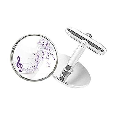 Imagem de DIYthinker Abotoaduras Flappg roxas, notas musicais, brancas, com botão redondo