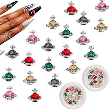 Imagem de Pingentes de unhas, 20 peças, planetas para decoração de arte em unhas 3D, pingentes de unhas cromados em forma de Saturno, pingentes de diamante de cristal de unha, planeta 3D, 5 cores