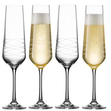 Imagem de Glass champagne flutes Set Of 4 | Chic Long Stem 7 ounce Wine Glass set Made From Crystal Clear Glass | Grat Wine Gift For Wedding, Anniversary, Christmas,Birthday | Made In Europe