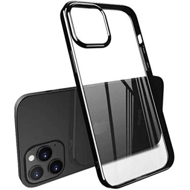 Imagem de HAODEE Capa traseira de telefone fina com tudo incluído, capa de telefone à prova de choque de acrílico transparente para iPhone 12 (2020) 6,1 polegadas [proteção de tela e câmera] (cor: preto)