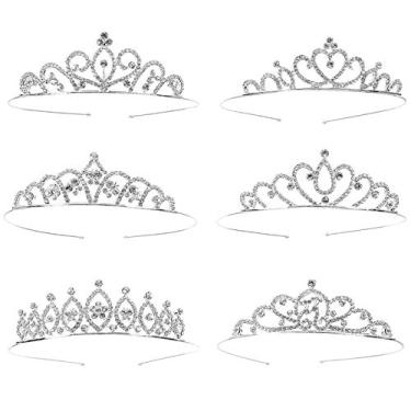 Imagem de Hedume Pacote com 6 tiaras de coroa de cristal de princesa, acessórios de cabelo de strass de metal prateado, acessórios de cabelo com glitter brilhante, meninas e mulheres, coroa de princesa para