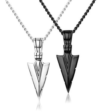 Imagem de Jstyle Colar com pingente de aço inoxidável para homens Cool Spearpoint Flearpoint Conjunto de colar de corrente com pingente preto e prateado