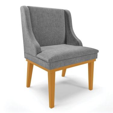 Imagem de Cadeira De Jantar Linho Grafite A26 Base Madeira Castanho