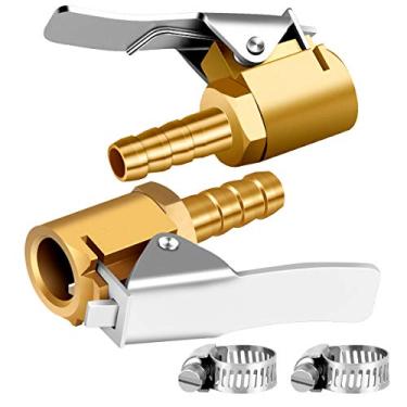 Imagem de LUMITECO Inflador de pneu de latão de 1/10.2 cm Mandril de bloqueio no ar, mini compressor de ar pneu portátil para inflador de pneu mandril extremidade da mangueira com conector de farpa para reparo