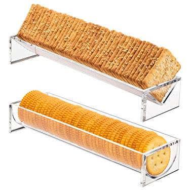 Imagem de Bandeja de suporte e Cracker retangular de acrílico transparente da Srenta | Suporte para exibição de alimentos | Conjunto de 2 bandejas de servir para bancada, casa, eventos de casamento, festas e eventos