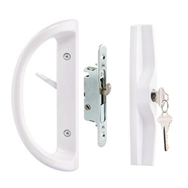 Imagem de HauSun Conjunto de maçanetas deslizantes para pátio com cilindro de chave de fechamento, trava de encaixe e placa de rosto, conjunto completo de trava de substituição serve para espessura da porta de 1-1/2" a 1-3/4", design reversível