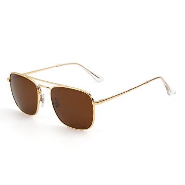 Imagem de JIM HALO Óculos de sol aviador quadrados retrô premium com lentes de vidro planas para homens e mulheres, Armação dourada/lente marrom, One Size