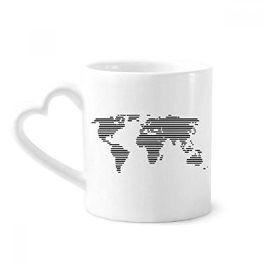Imagem de Caneca de café de cerâmica com estampa de mapa mundial de linha preta simples copo de coração de vidro