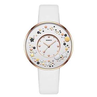 Imagem de Lancardo Relógio requintado de couro preto com estrelas Dail branco para mulheres relógio de quartzo feminino, white