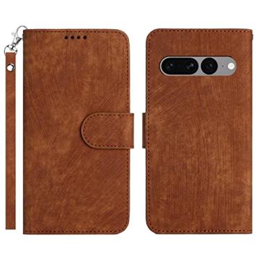 Imagem de YINGDAFENG Capa carteira para Google Pixel 7 Pro, capa flip de couro PU com slots para cartão recurso de suporte e fecho magnético alça de pulso à prova de choque TPU interno, marrom