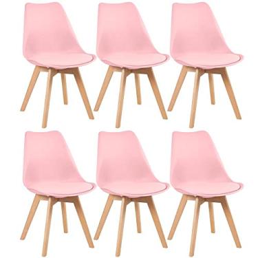 Imagem de Loft7 Home Decor, Kit 6 Cadeiras Leda com Assento Estofado - Rosa claro