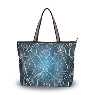 Imagem de Bolsa sacola de Halloween teia de aranha em bolsa de ombro azul para mulheres e meninas, Multicolorido., Large