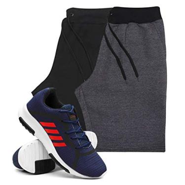 Imagem de KIT 2 Bermudas Masculinas Moletom + Tenis Masculino Sport Corrida - Bermudas Preto/Grafite M - Tenis Azul - 40